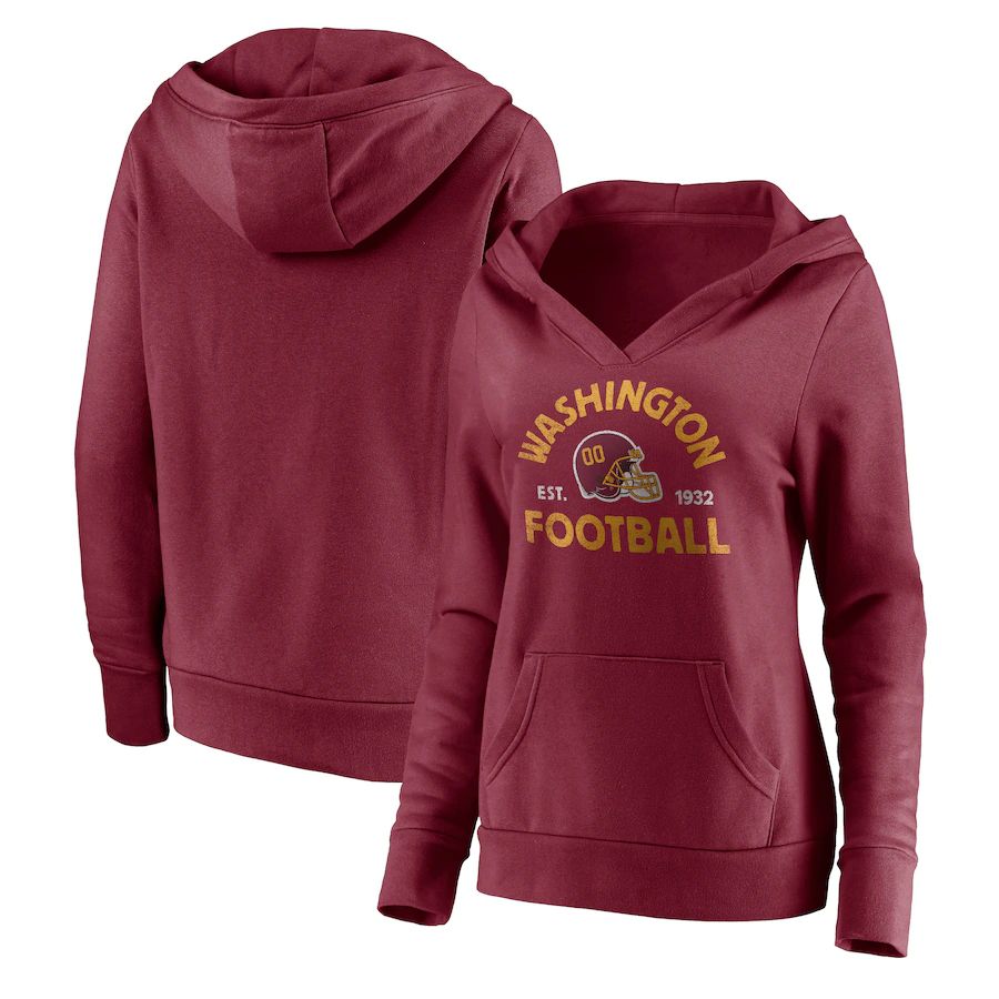 Women Washington Football Team Fanatics Branded Burgundy Vintage Arch V-Neck Pullover Hoodie